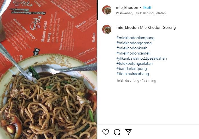 kuliner khas lampung Mie Khodon